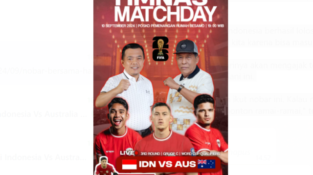 nobar bersama haris sani laga indonesia vs australia kualifikasi piala dunia di posko pemenangan rumah besamo