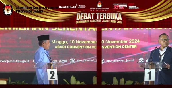 Debat terbuka calon Wakil Gubernur Jambi berlangsung sengit beradu argumen dan gagasan yang diselenggarakan Komisi Pemilihan Umum